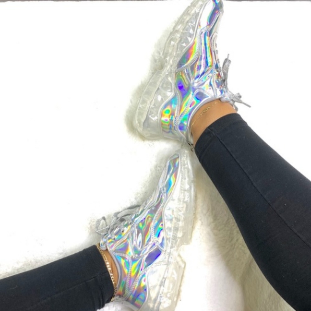 RESTOCKED Silver Holographic Fashion Sneakers - Picture 4 of 5